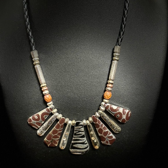 Animal Print Necklace with Black Braided Cord - Picture 5 of 5